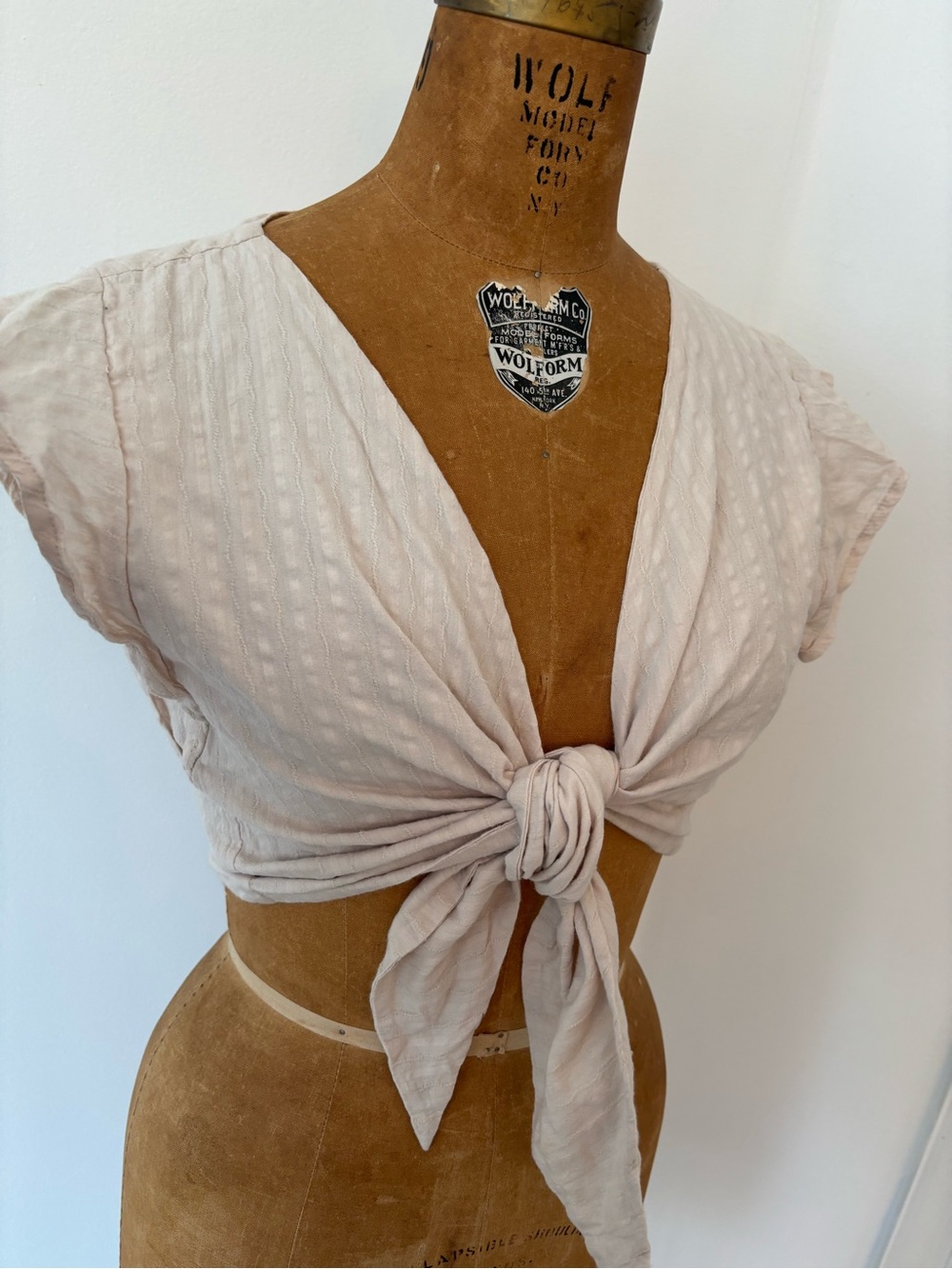 Cream Cotton Crop Top Boho Cottagecore Milkmaid Tie Wrap Size Small
